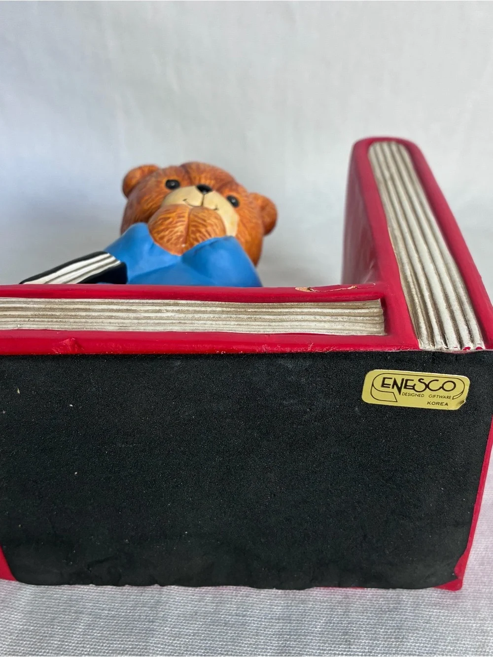 Enesco Blue and Pink Bear Bookend Pair with Red Book Bases